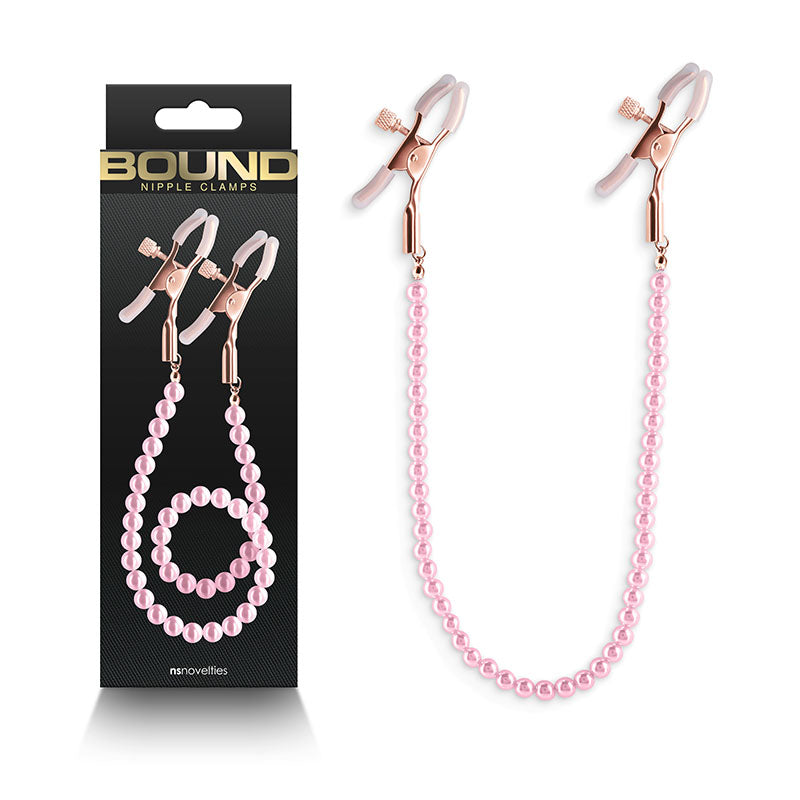 Bound Nipple Clamps - DC1 -  - Gold Nipple Clamps with  Pearl Chain for intimate essentials, adjustable nipple clamps.
