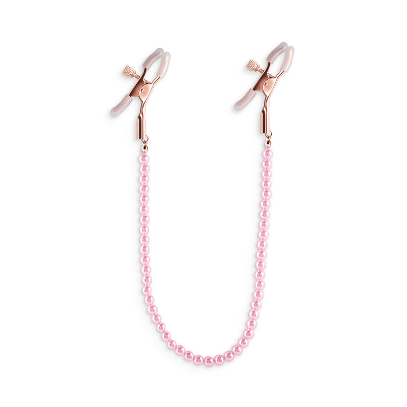 Bound Nipple Clamps - DC1 -  - Gold Nipple Clamps with  Pearl Chain on pink pearl chain for intimate essentials