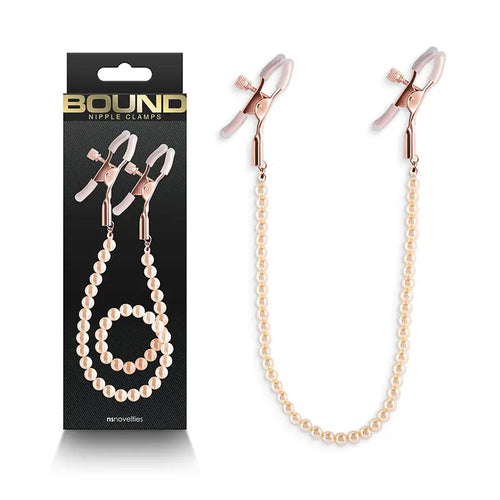 Bound Nipple Clamps - DC1 -  -  Nipple Clamps with Gold Pearl Chain NS Novelties Discreet Intimate Essentials.