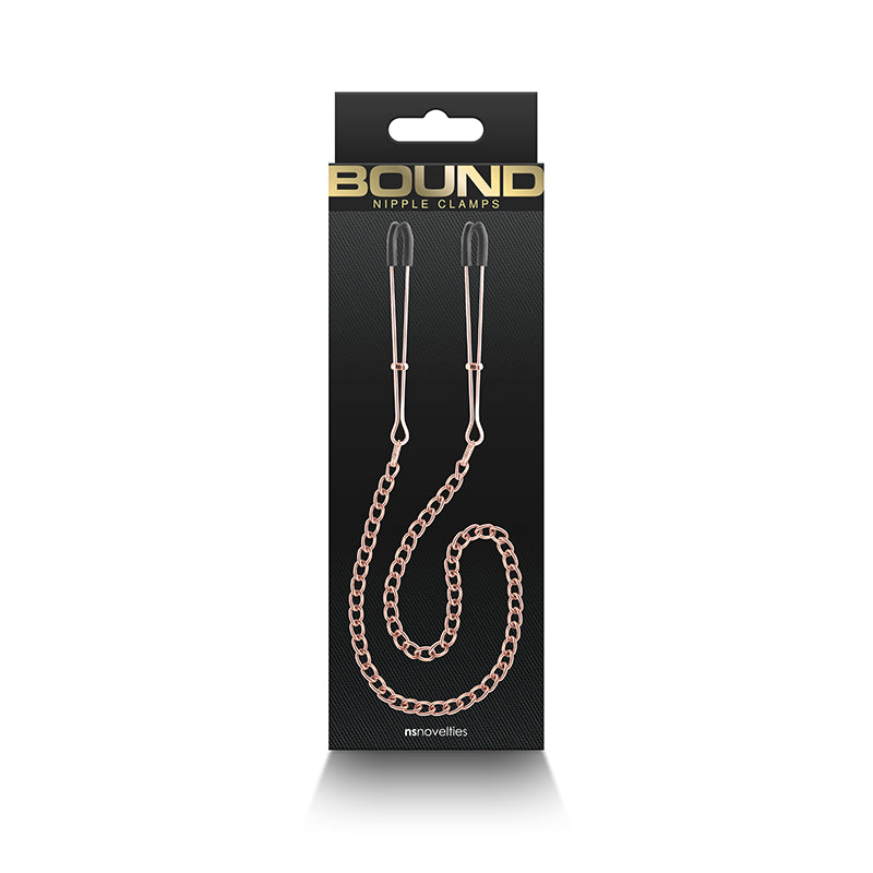 Bound Nipple Clamps - DC3 -  -  Nipple Clamps with Chain packaging design featuring silicone tips.