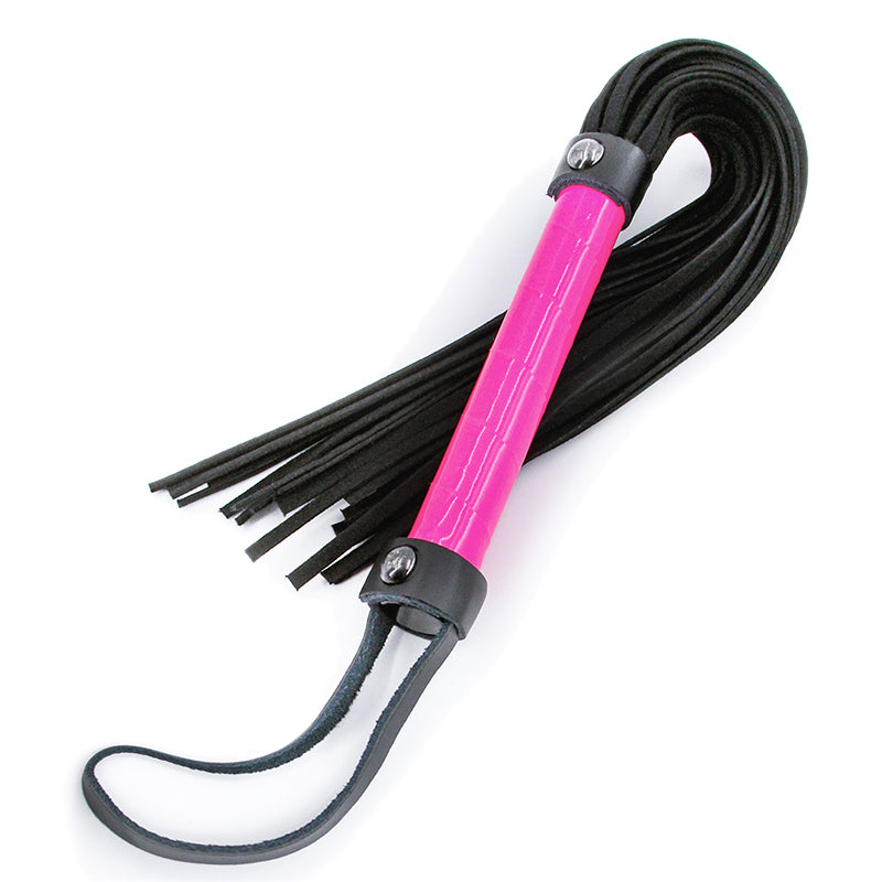 Electra Flogger -  -  Flogger Whip with pink handle and black strips, perfect for intimate essentials for her.