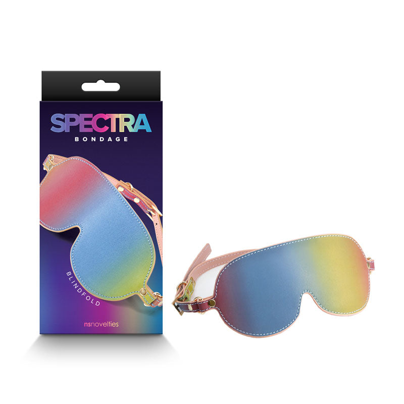 Spectra Bondage Blindfold - Rainbow - Rainbow Eye Restraint displayed with colorful packaging for BDSM play.
