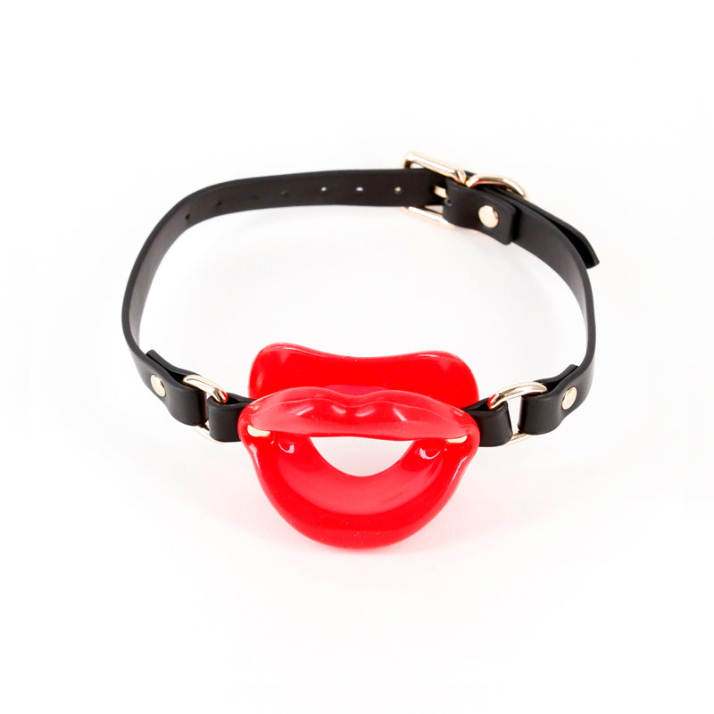 Fetish & Fashion - Kourtney -  Lips Open Mouth Restraint in red with a black adjustable strap