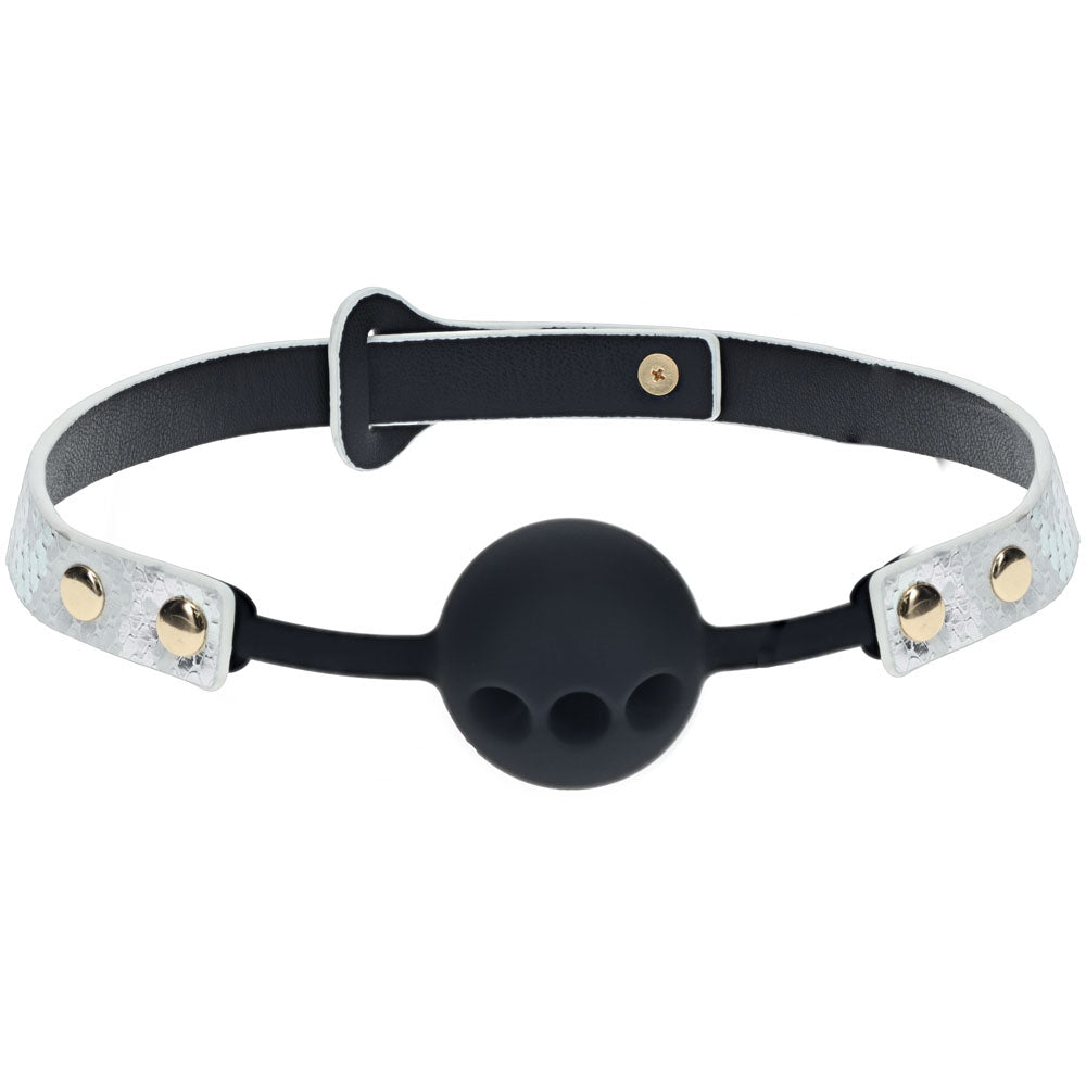 OUCH! Florence Collection - Silicone Ball Gag -  Breathable Mouth Restraint with bonded leather and iridescent hardware