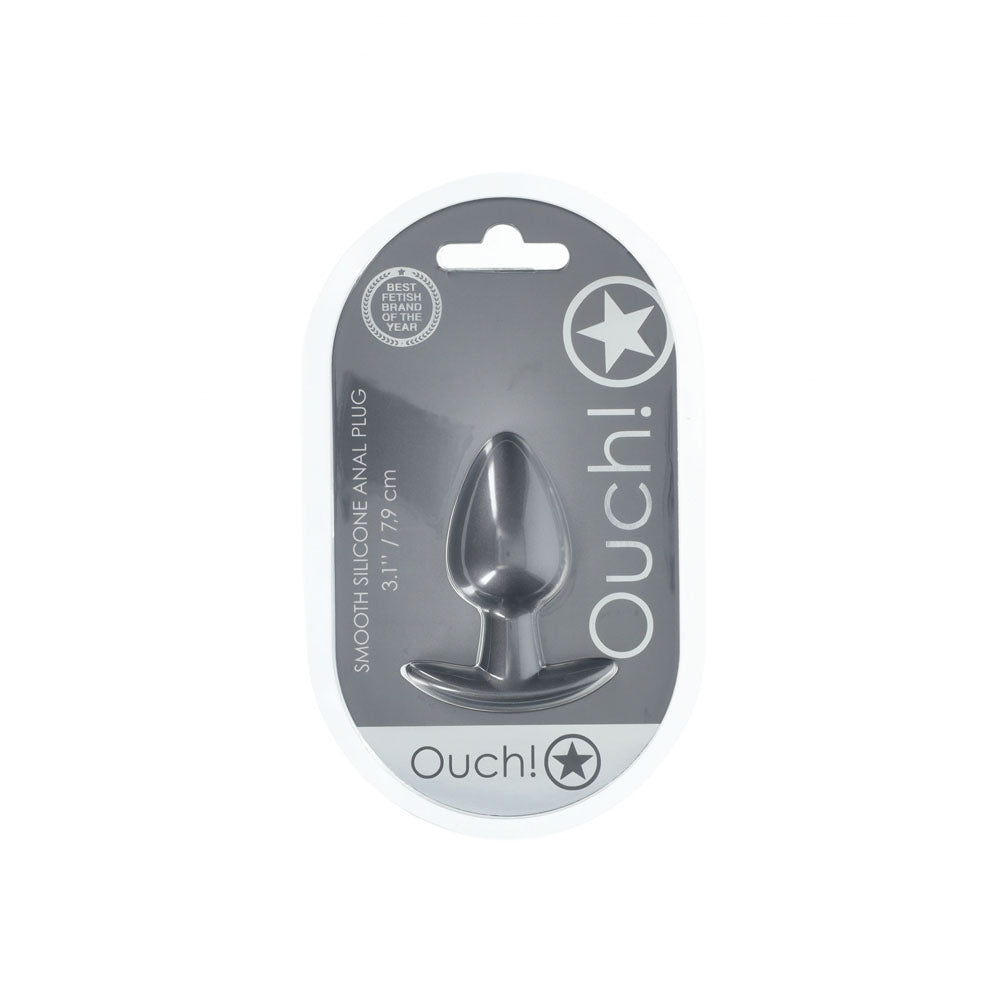OUCH! Anal Plug - Medium - Gun Metal - Gun Metal Grey 7.9 cm Medium Butt Plug packaging image.