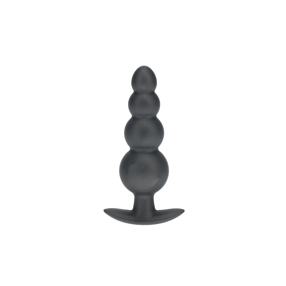 OUCH! Beaded Anal Plug - Gun Metal - Gun Metal Grey 11.7 cm Butt Plug on a white background.