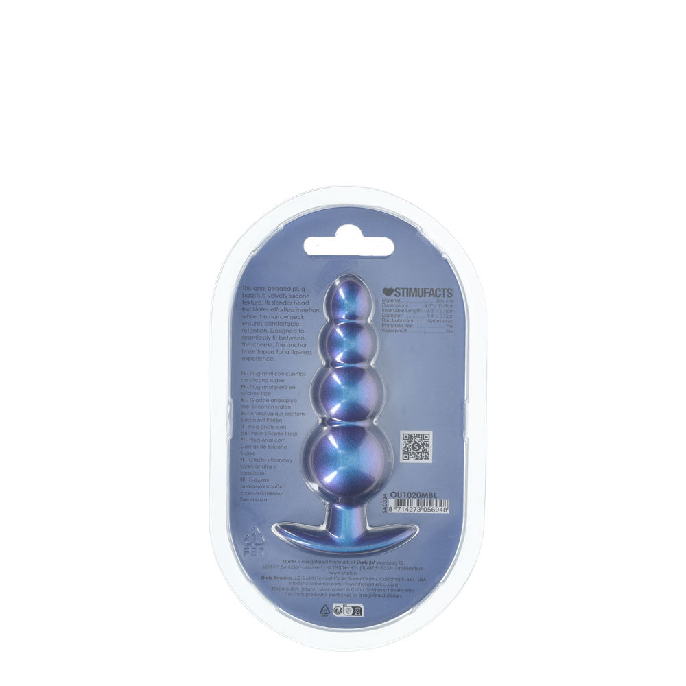 OUCH! Beaded Anal Plug - Metallic  - Metallic  11.7 cm Butt Plug packaging with stunning design.