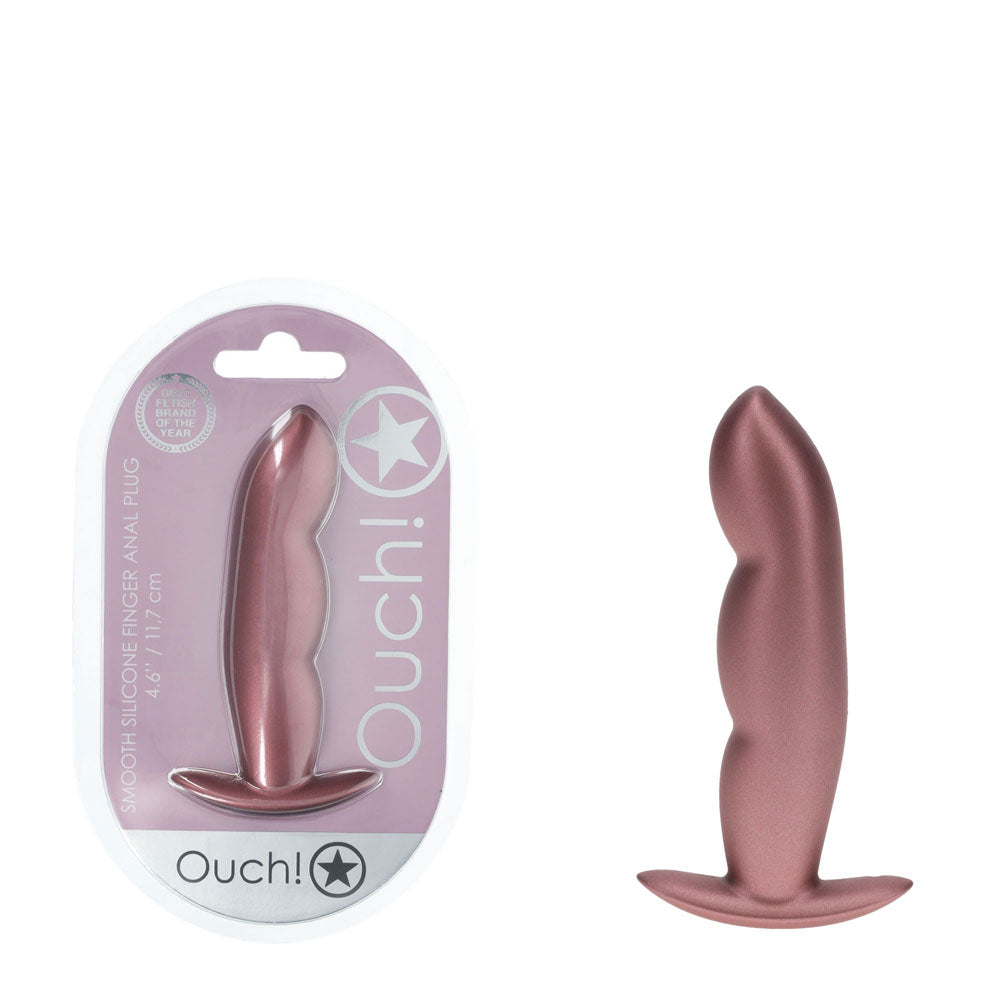 OUCH! Finger Anal Plug -  -  11.7 cm Butt Plug displayed with packaging and product.