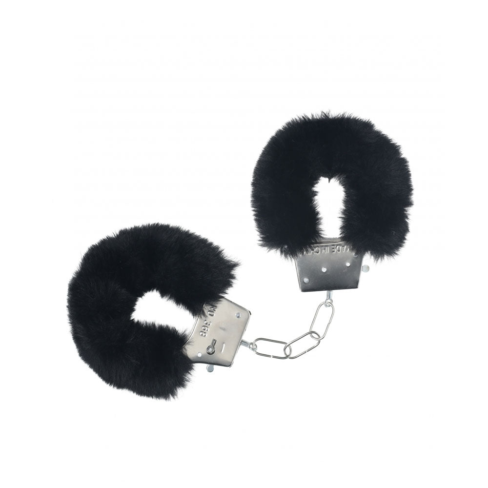 Fluffy handcuffs for intimate play with secure locking mechanism and plush design for comfort.