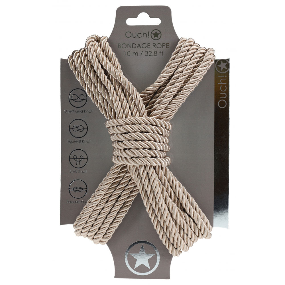 OUCH! Bondage Rope - 10 M - Gold - Gold Nylon Bondage Rope - 10 metre Length on display packaging.