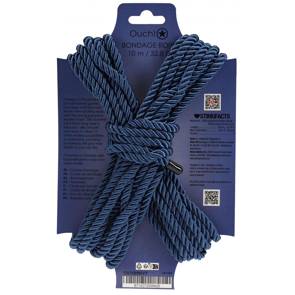 OUCH! Bondage Rope - 10 M - Navy  - Navy  Nylon Bondage Rope - 10 metre Length, strong and sensuous bondage accessory.