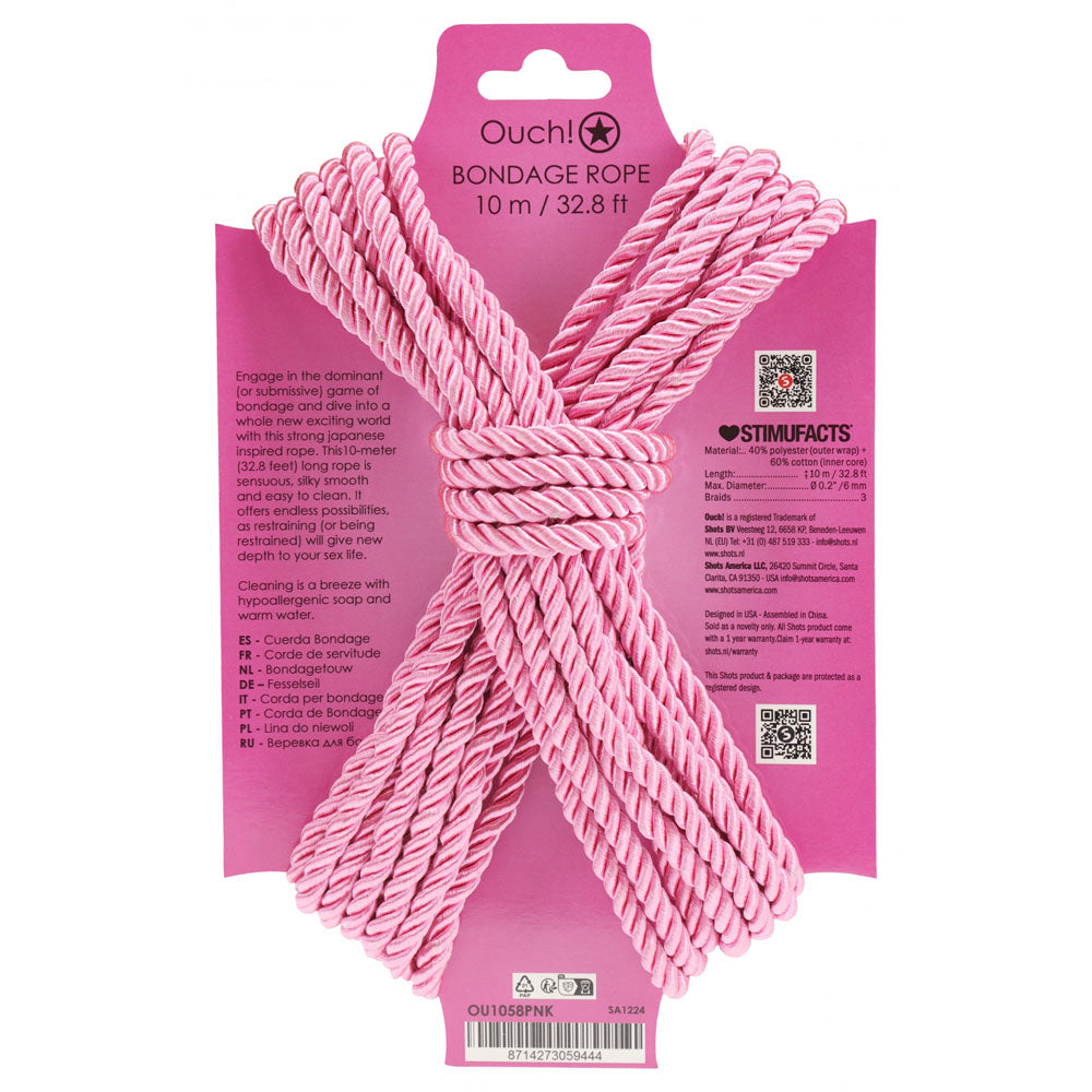OUCH! Bondage Rope - 10 M -  -  Nylon Bondage Rope - 10 metre Length in pink, perfect for intimate essentials.