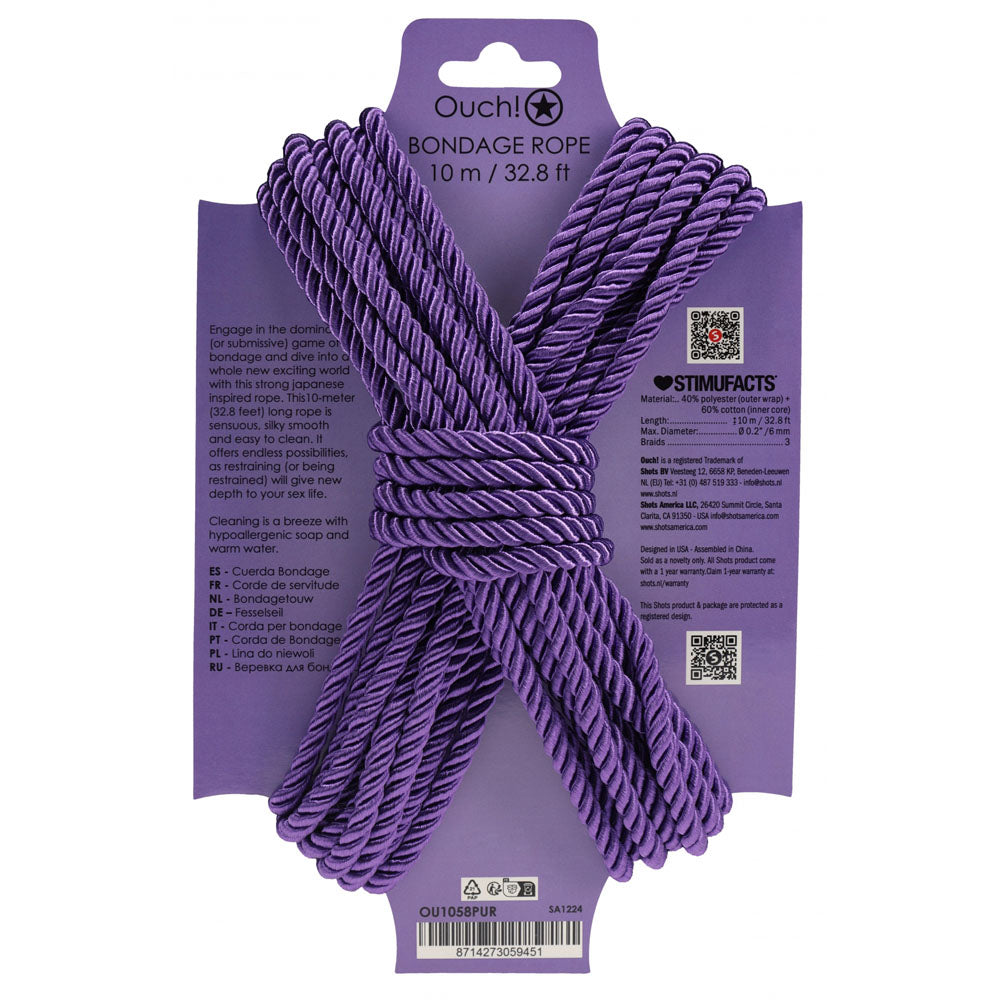 OUCH! Bondage Rope - 10 M -  -  Nylon Bondage Rope - 10 metre Length - purple color, perfect for intimate essentials.
