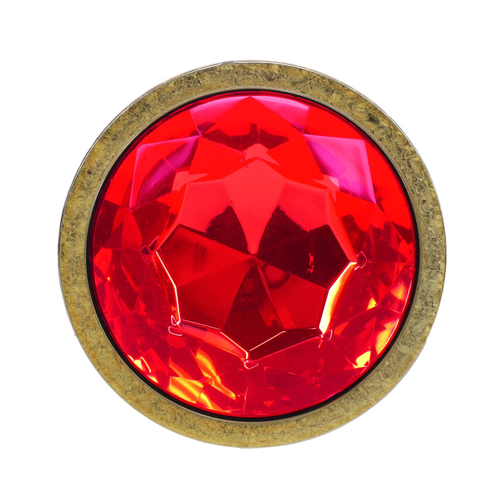 OUCH! Milan Collection - Metal Anal Plug Set - Gold - Gold Butt Plugs with Gem Bases - Set of 3 Sizes - Red Gem Top View