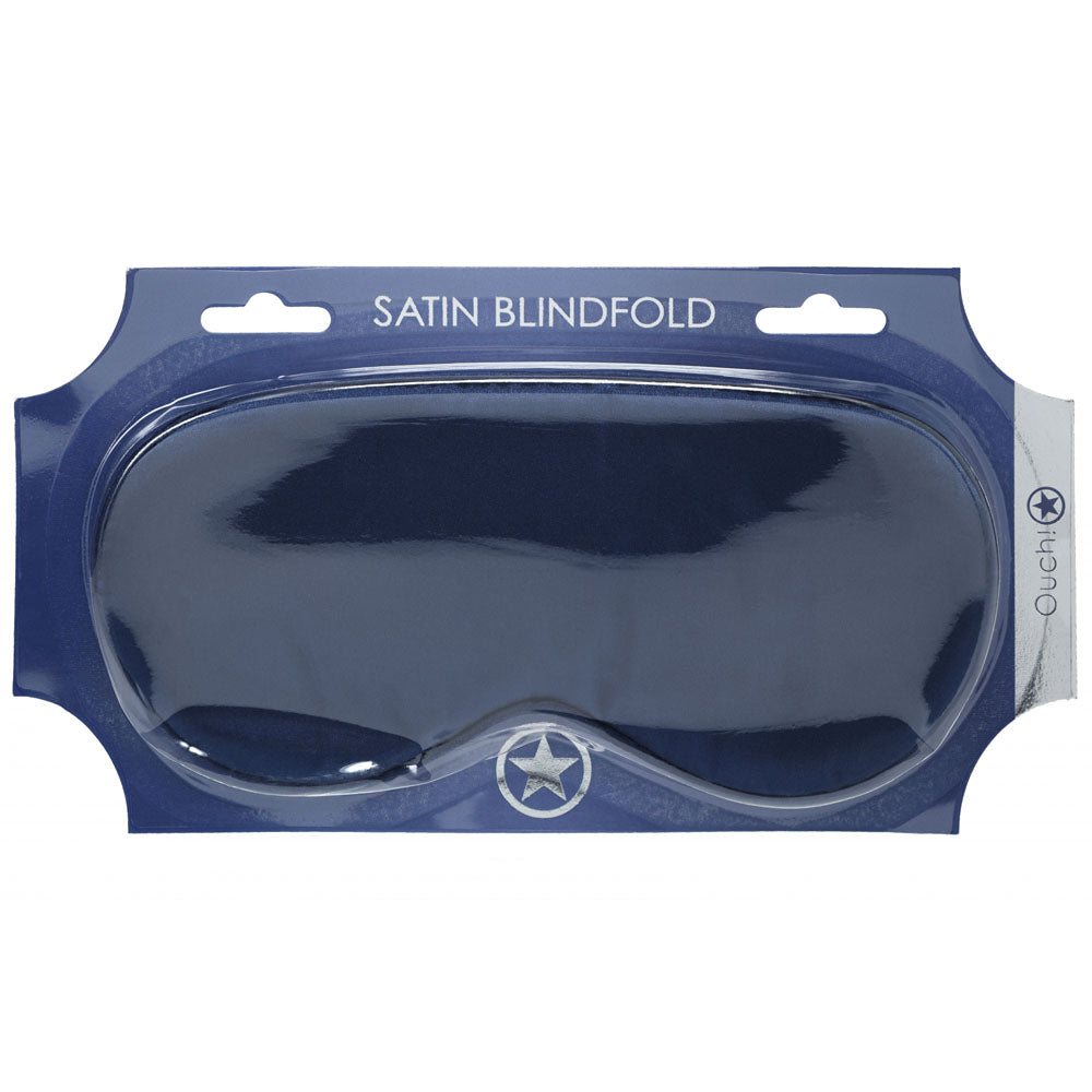 OUCH! Satin Mask - Navy - Navy Blue Eye Mask packaged, ideal for intimate essentials and sensory play.