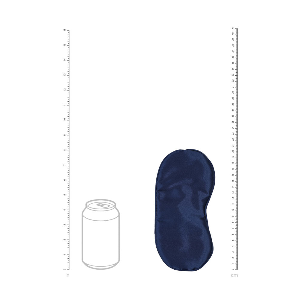 OUCH! Satin Mask - Navy - Navy Blue Eye Mask next to a can for size comparison, highlighting its intimate essentials for her.