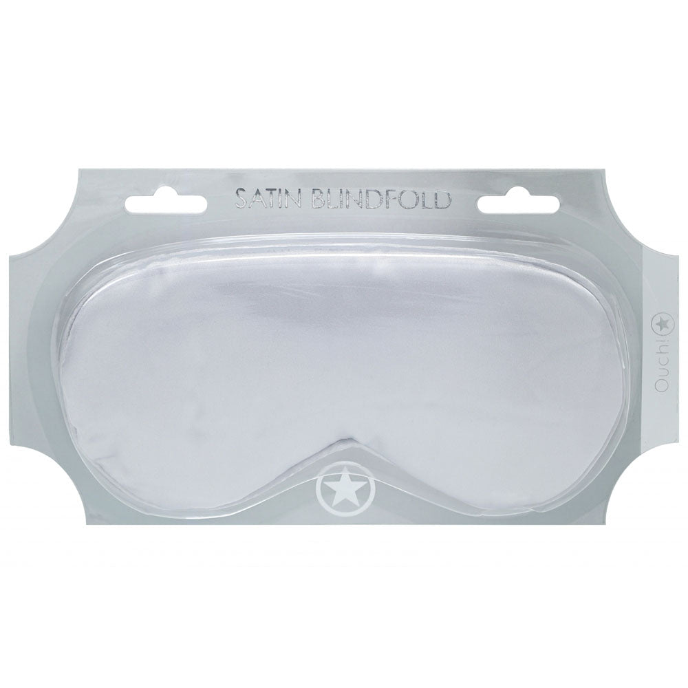OUCH! Satin Mask - Silver - Silver Eye Mask packaged for intimacy and sensory play.