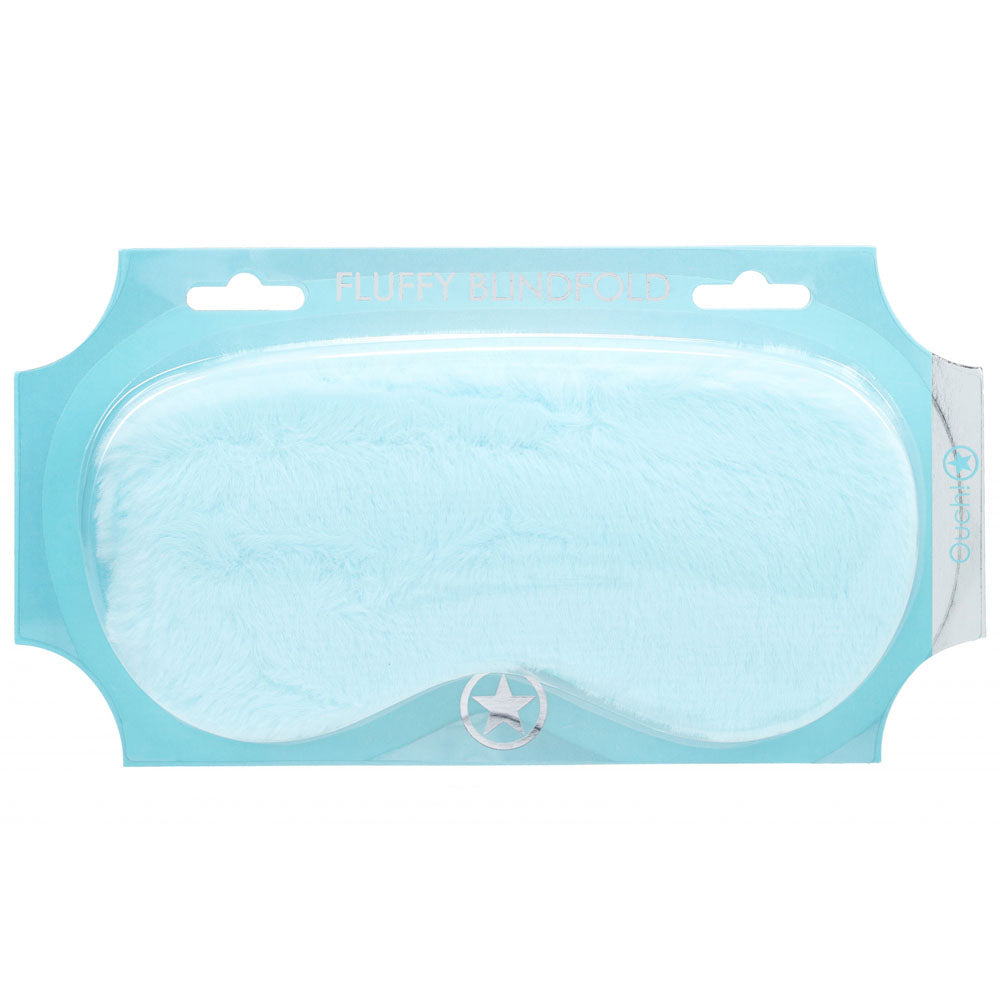 OUCH! Fluffy Mask - Powder Blue - Powder Blue Fluffy Eye Mask in packaging, perfect for intimate essentials for her.