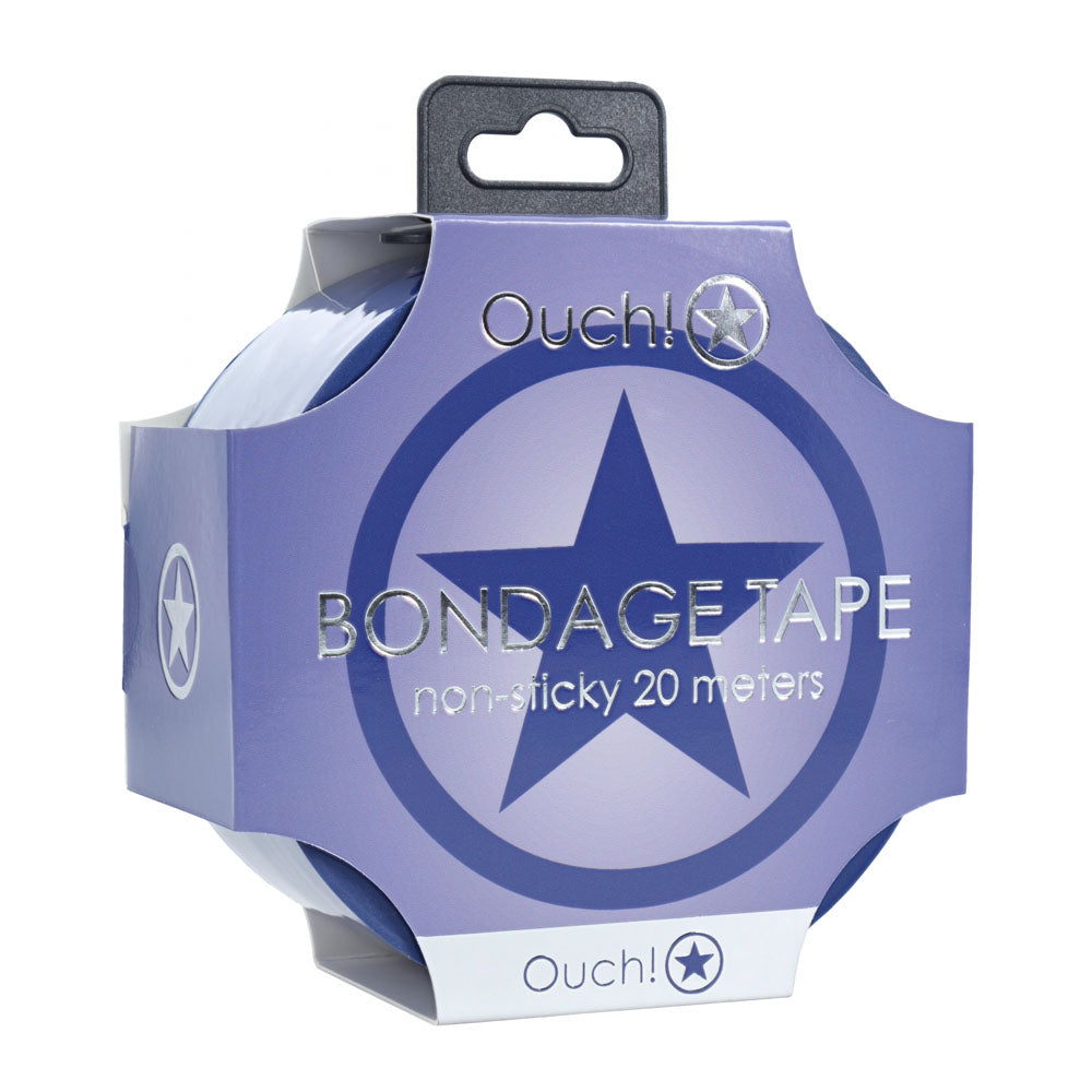 OUCH! PVC Non-Stick Tape - Navy - Navy Blue Bondage Tape - 20 metre Length packaging displayed.