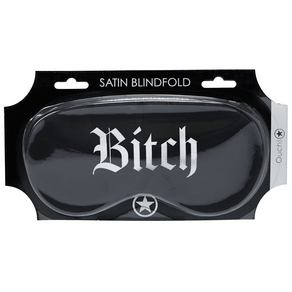 OUCH! Satin Mask - Bitch - Printed Eye Mask in elegant packaging designed for intimate play.