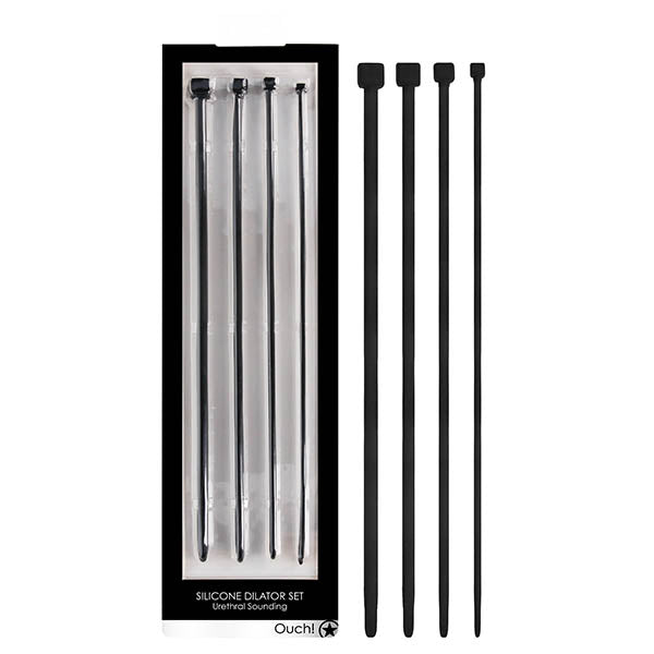 OUCH! Urethral Sounding Dilator Set -  Silicone Urethral Sound Set in sleek packaging with four black silicone dilators.