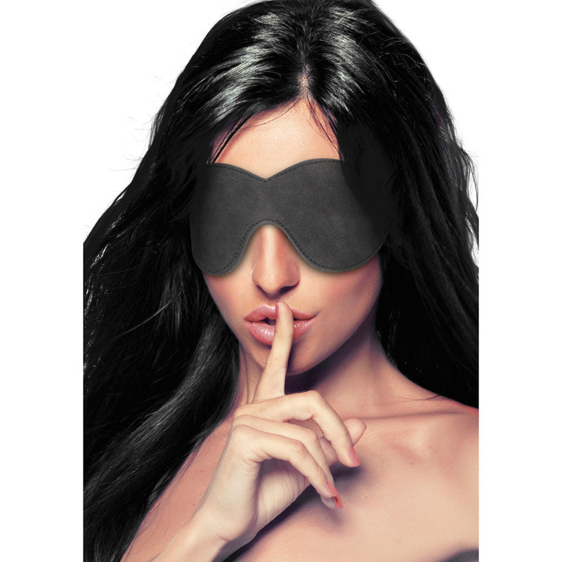 OUCH! Diamond Studded Eye-Mask - Eye Mask worn by a model with finger over lips, showcasing intimate glamour.