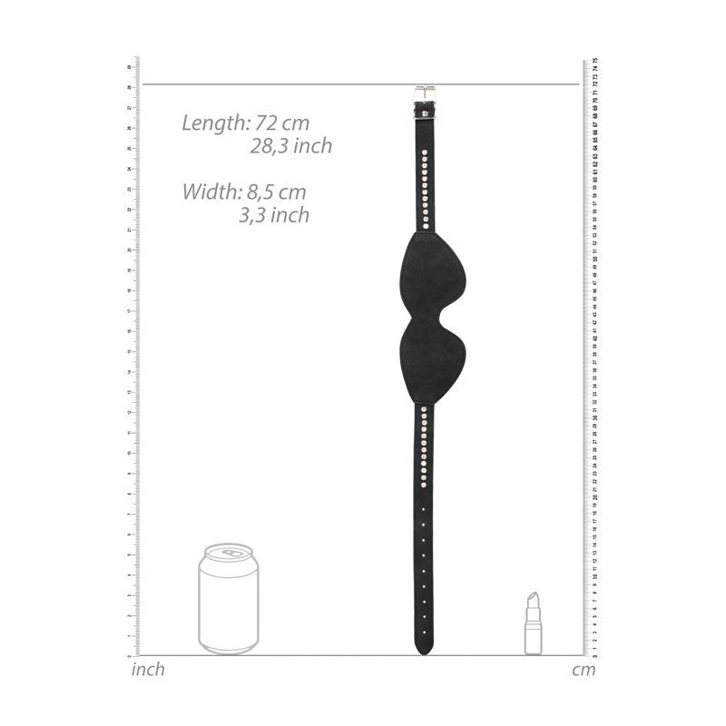 OUCH! Diamond Studded Eye-Mask - Eye Mask dimensions showing length and width for perfect fit in intimate essentials.