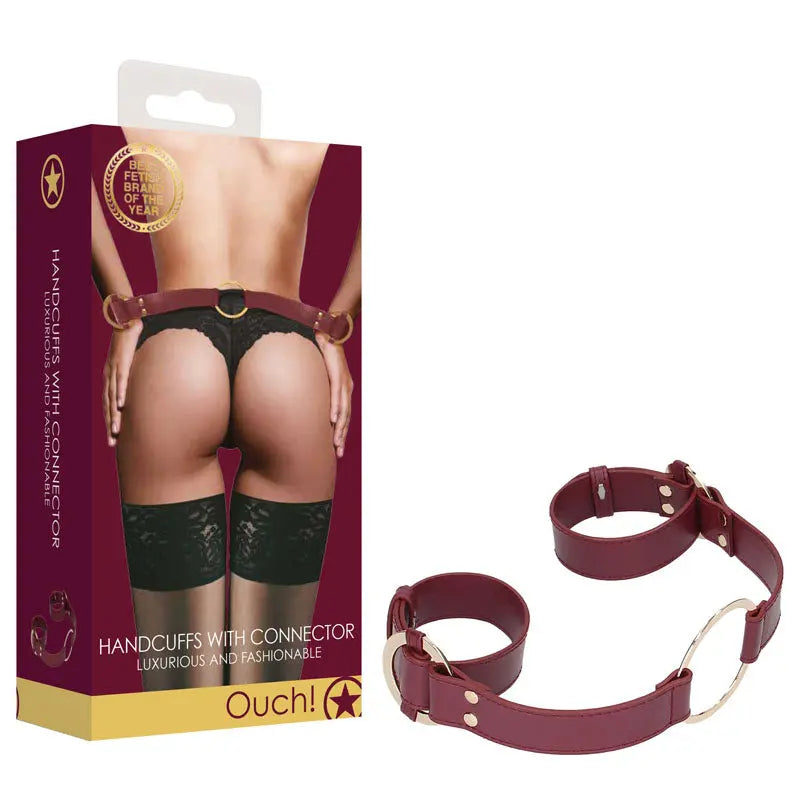 OUCH! Halo - Handcuff With Connector - Burgundy Restraint Shots Toys Discreet Intimate Essentials.