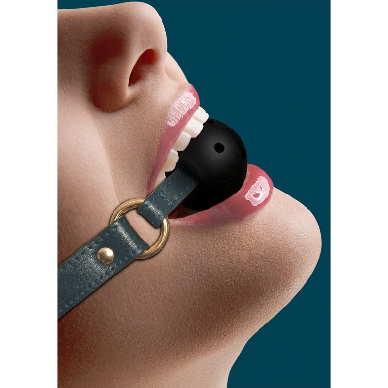 OUCH! Halo - Breathable Ball Gag -  Mouth Restraint showcased in a stylish and sexy design, emphasizing its luxurious look.