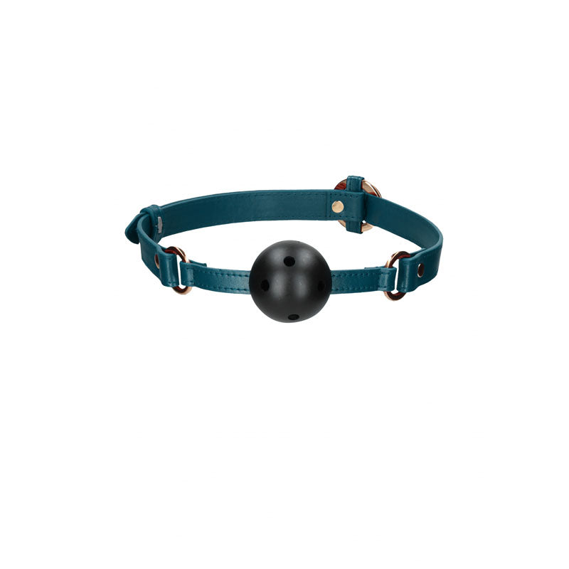 OUCH! Halo - Breathable Ball Gag -  Mouth Restraint in teal with black ball and stylish design.