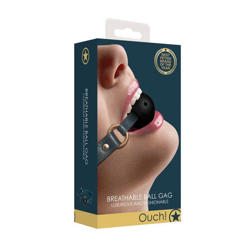 OUCH! Halo - Breathable Ball Gag -  Mouth Restraint packaging showcasing luxurious design and stylish elements.