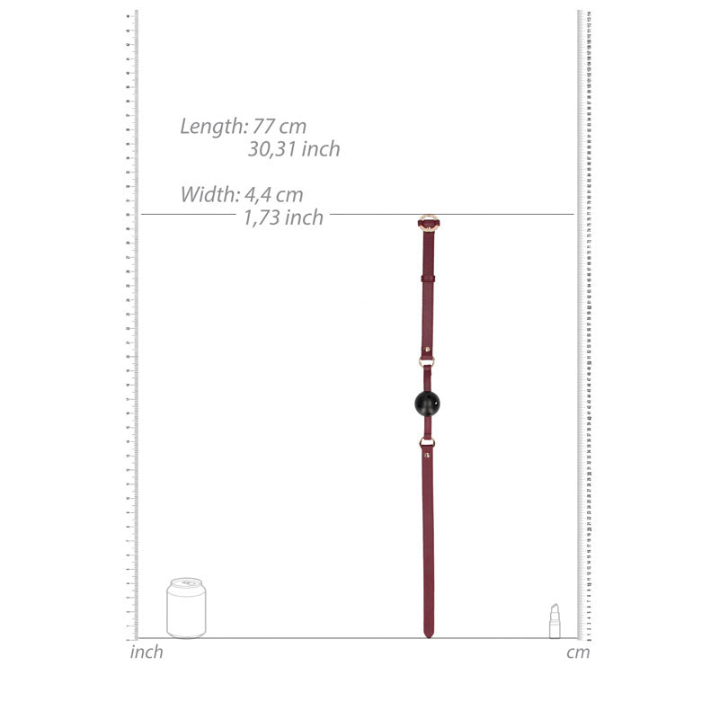 OUCH! Halo - Breathable Ball Gag - Mouth Restraint dimensions showing length and width for adult toy enthusiasts.
