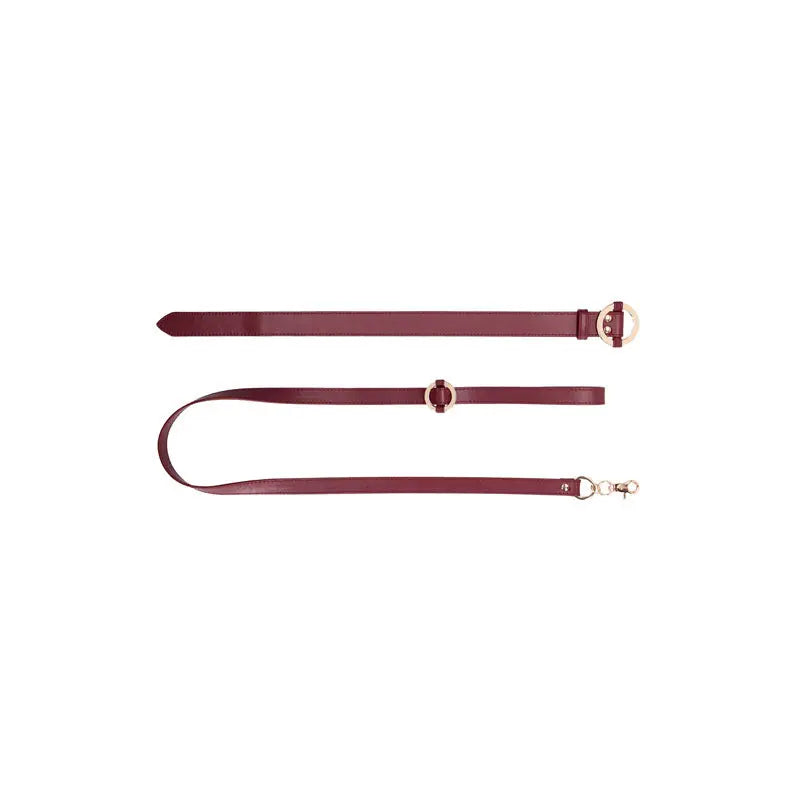 OUCH! Halo - Collar With Leash - Burgundy Restraint Shots Toys Discreet Intimate Essentials.