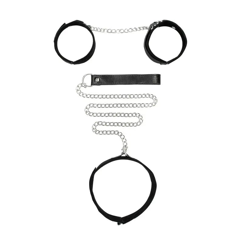 OUCH! BW Velcro Collar With Leash And Hand Cuffs -  Restraints Shots Toys Discreet Intimate Essentials.