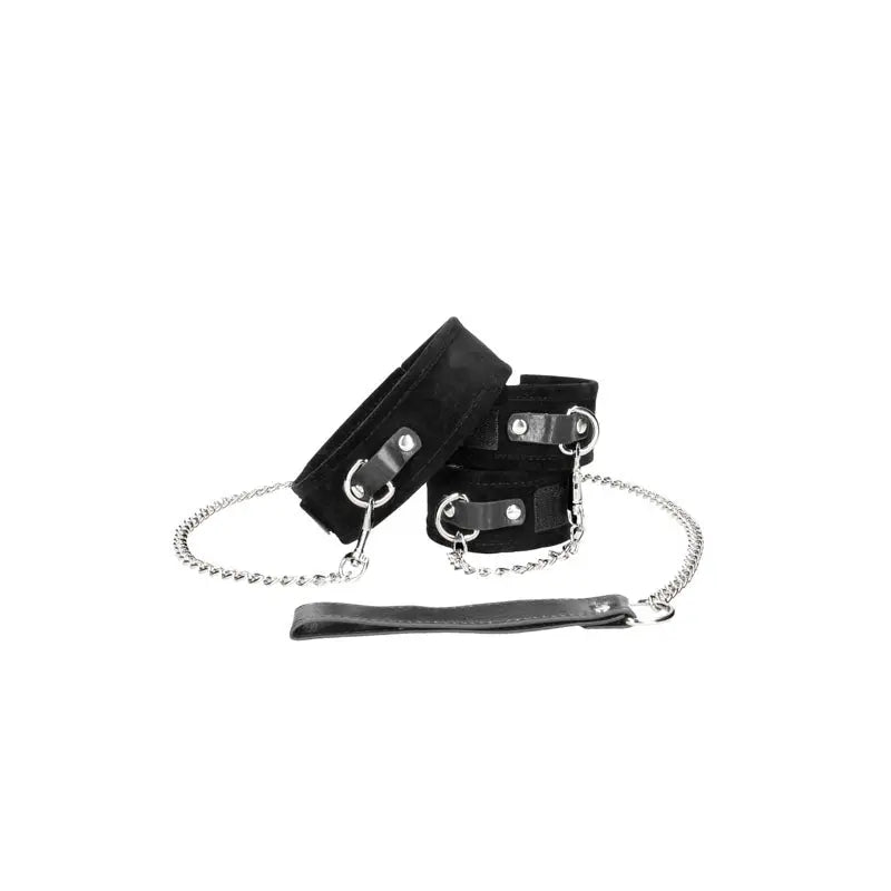 OUCH! BW Velcro Collar With Leash And Hand Cuffs -  Restraints Shots Toys Discreet Intimate Essentials.