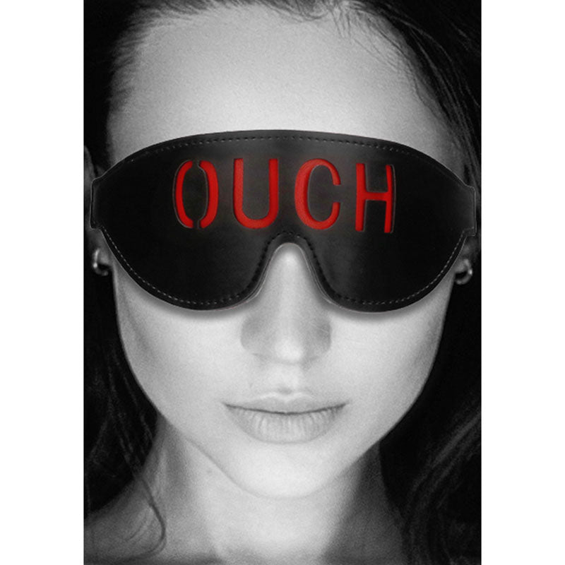 OUCH!  & White Bonded Leather Eye-Mask ''Ouch'' -  Eye Restraint with red lettering on a black leather mask.