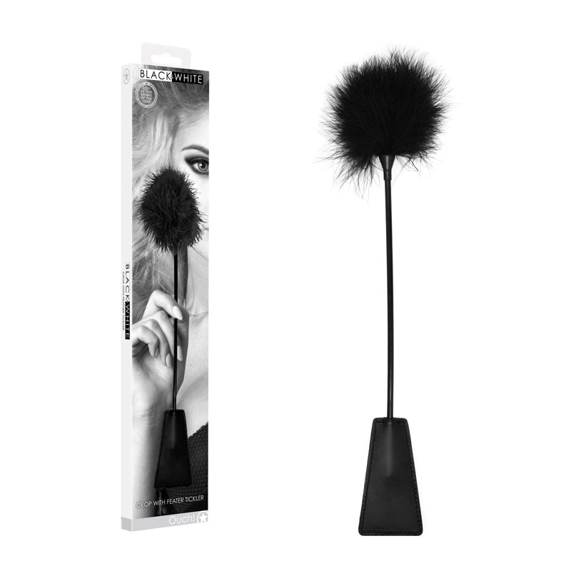 OUCH! & White Feather Tickler Crop, 44 cm, splashproof, made of feather and bonded leather.
