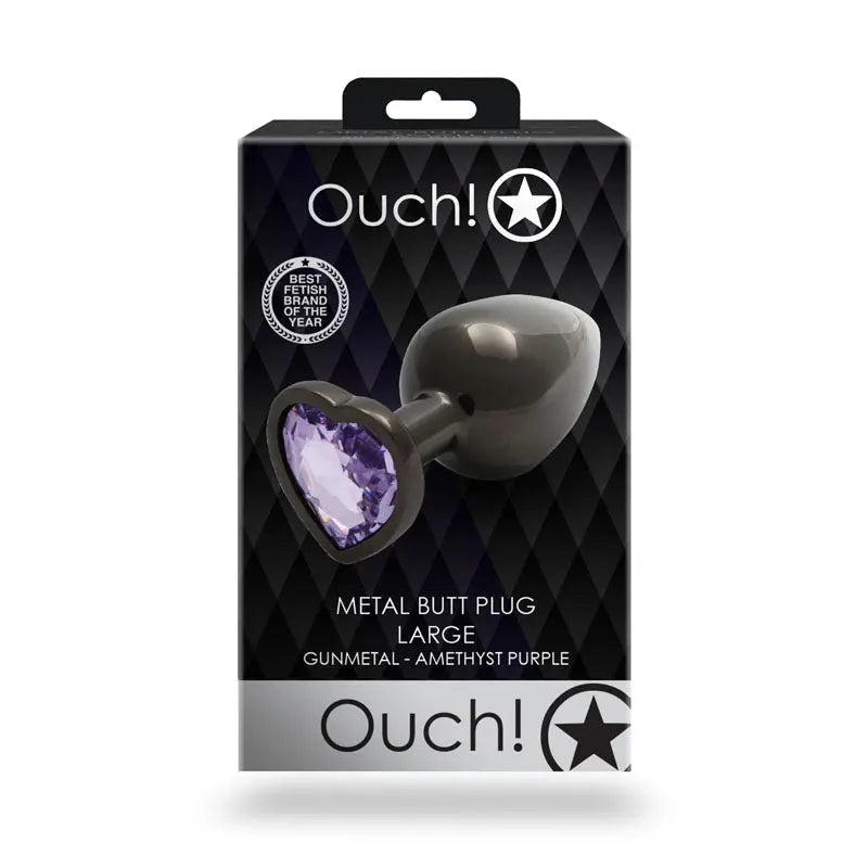 OUCH! Heart Gem Gunmetal Butt Plug - Large - Gunmetal 9.3 cm Large Butt Plug with Heart Gem Base Shots Toys Discreet Intimate Essentials.