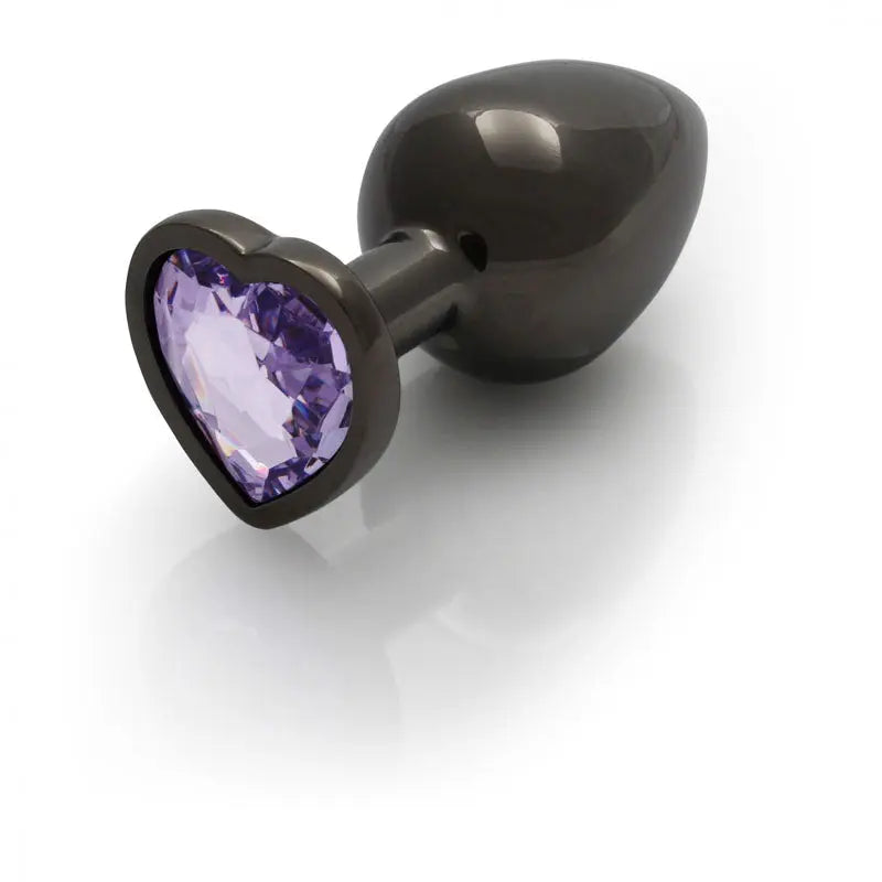 OUCH! Heart Gem Gunmetal Butt Plug - Large - Gunmetal 9.3 cm Large Butt Plug with Heart Gem Base Shots Toys Discreet Intimate Essentials.