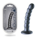 OUCH! Beaded Silicone G-Spot Dildo - 5'' / 13cm - Gunmetal 13 cm Dildo packaging and product image.