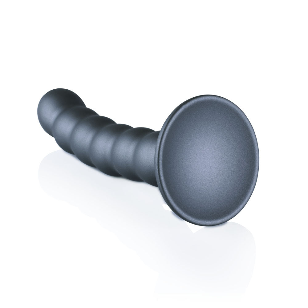 OUCH! Beaded Silicone G-Spot Dildo - 5'' / 13cm - Gunmetal 13 cm Dildo on a white background.