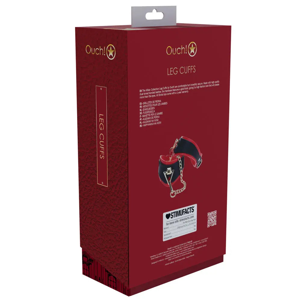 OUCH! Milan Collection - Leg Cuffs - /Red Restraints Shots Toys Discreet Intimate Essentials.