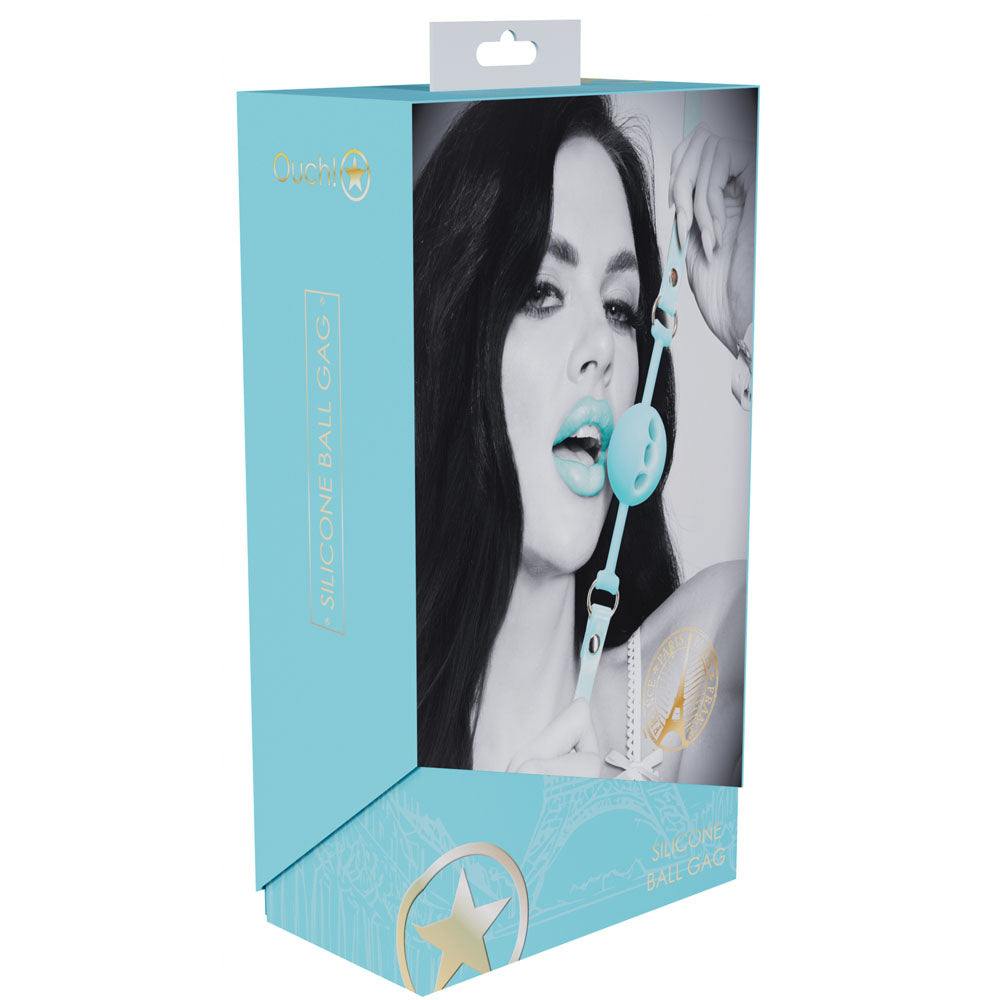 OUCH! Paris Collection Breathable Silicone Ball Gag packaging showcasing elegant design and quality materials.