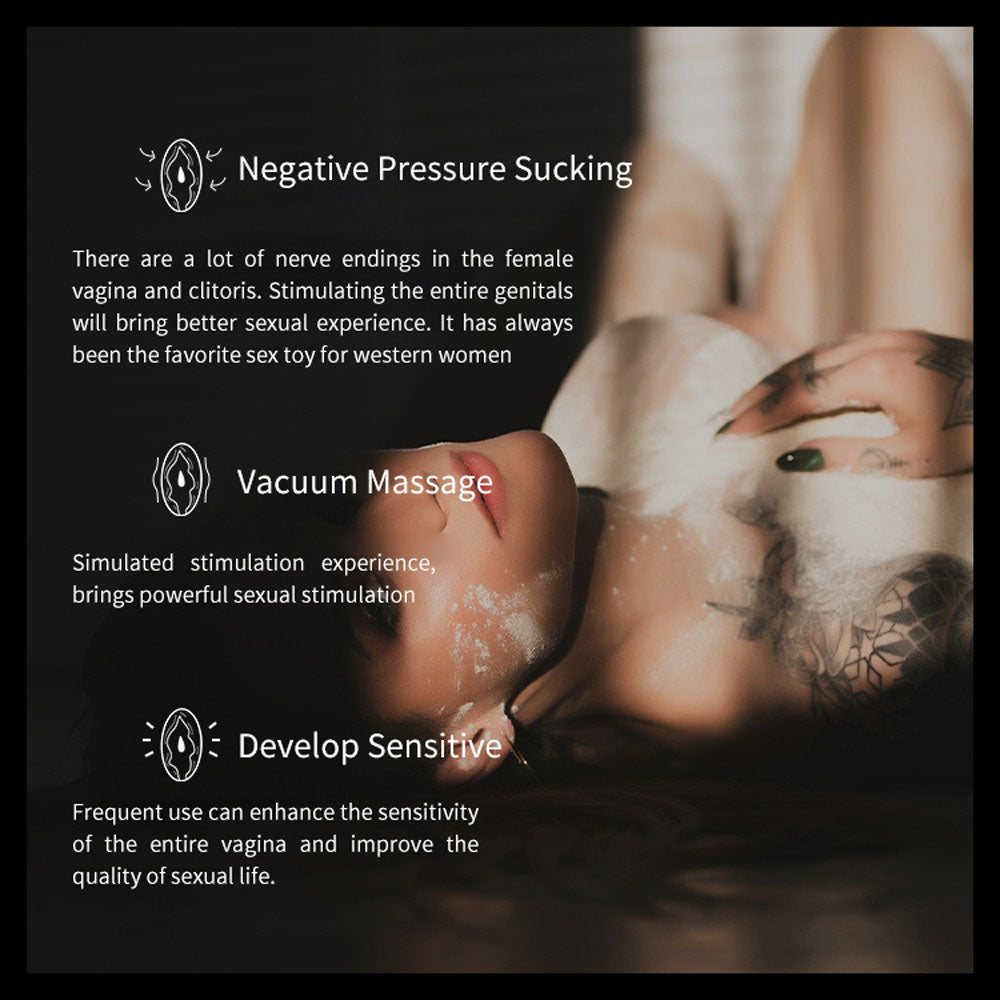 LuvPump Vagina Enhancement System - Clear/ Vagina Pump showcasing features like negative pressure sucking and vacuum massage.