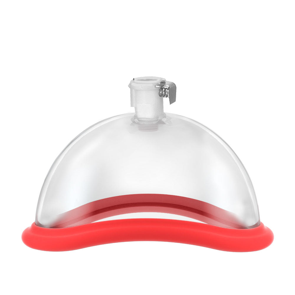 LuvPump Vagina Enhancement System - Clear/ Vagina Pump featuring a transparent body and red silicone base for enhanced comfort.