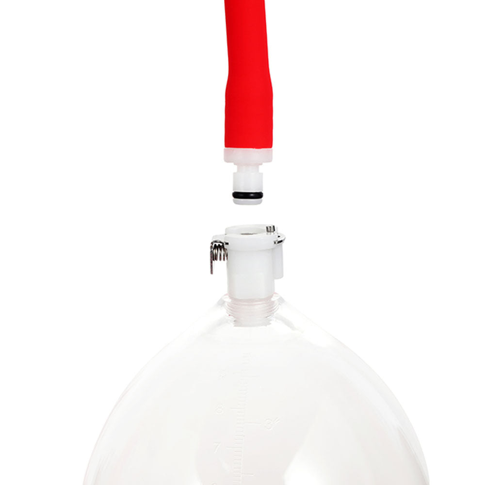 LuvPump Vagina Enhancement System - Clear/ Vagina Pump suction device with red hose and clear cup connection.