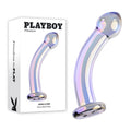 Playboy Pleasure JEWELS KING - Glass 16.3 cm Dildo next to packaging, showcasing stylish design and vibrant colors.