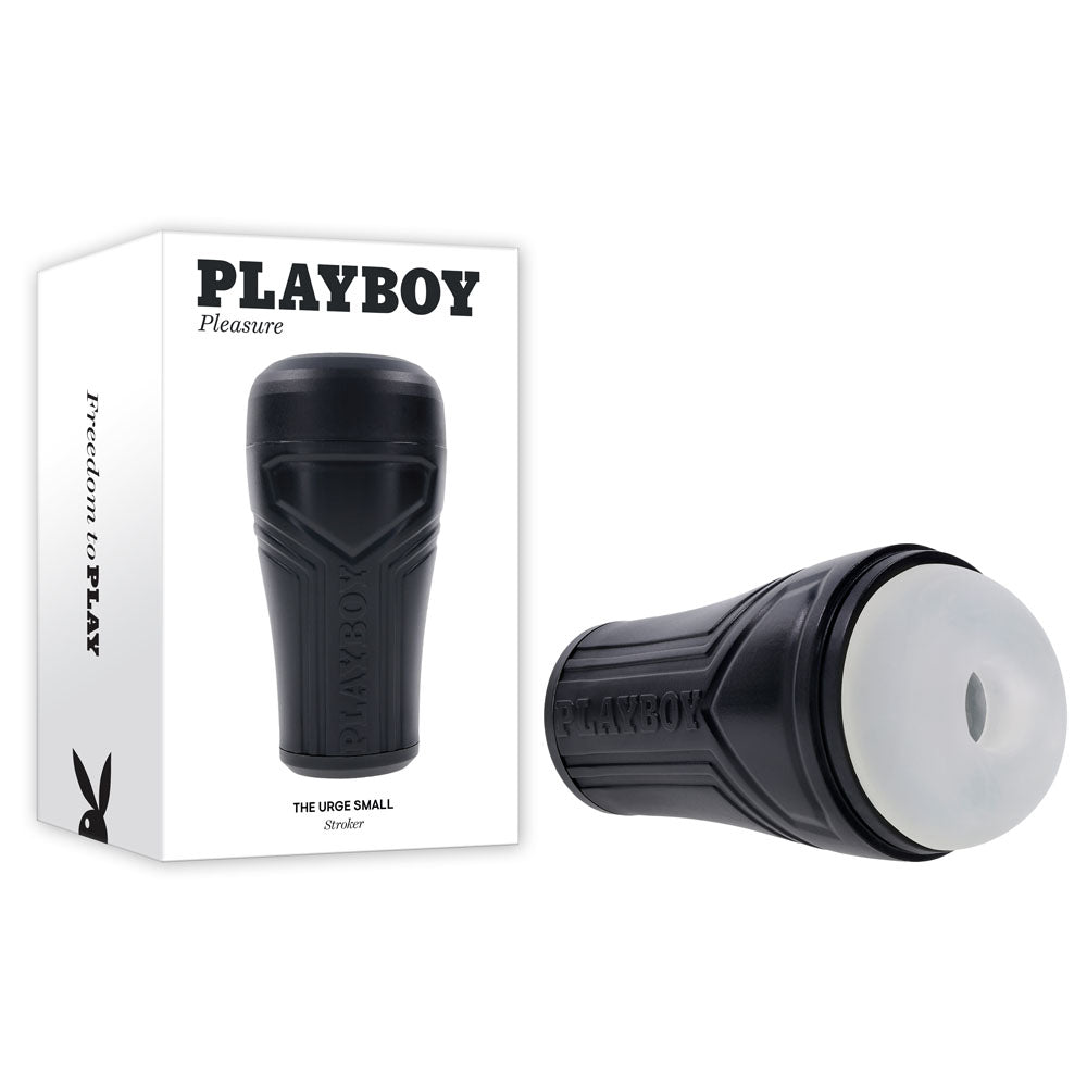 Playboy Pleasure THE URGE SMALL - Clear Small Stroker packaging and product on display.