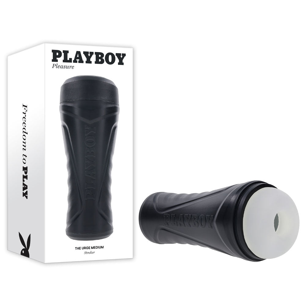 Playboy Pleasure THE URGE MEDIUM - Clear Stroker with packaging, designed for ultimate enjoyment and easy cleaning.