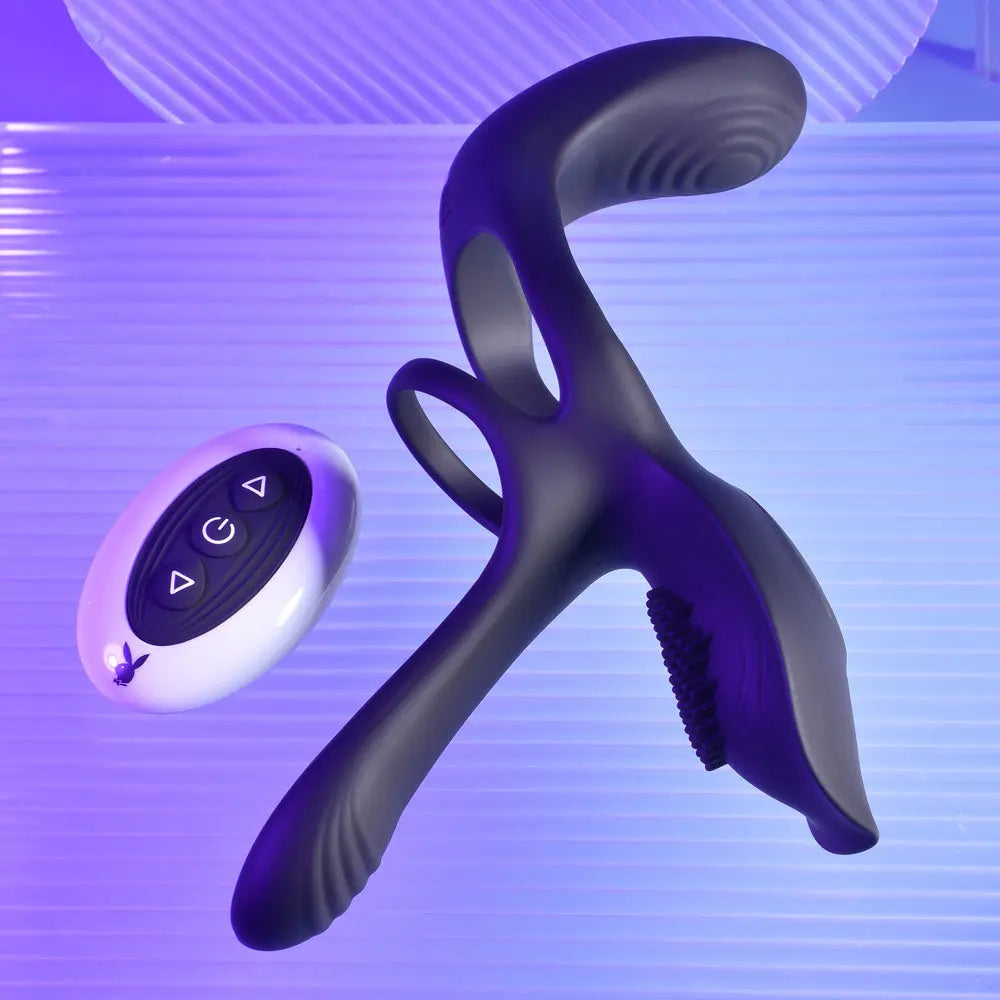 Playboy Pleasure The 3 Way -  USB Rechargeable Vibrating Cock Ring with Wireless Remote Playboy Pleasure Discreet Intimate Essentials.